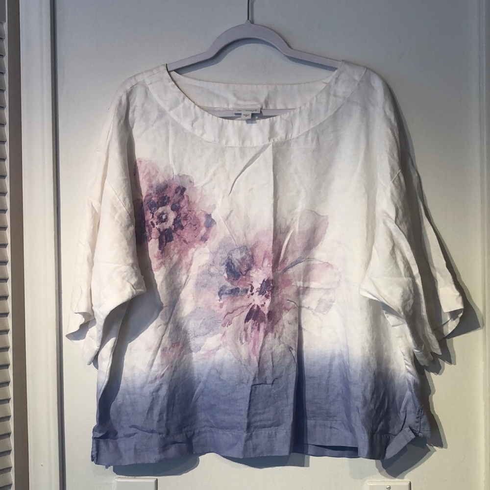 J. Jill Women's Linen Oversized Boxy Relaxed Fit Floral Watercolor